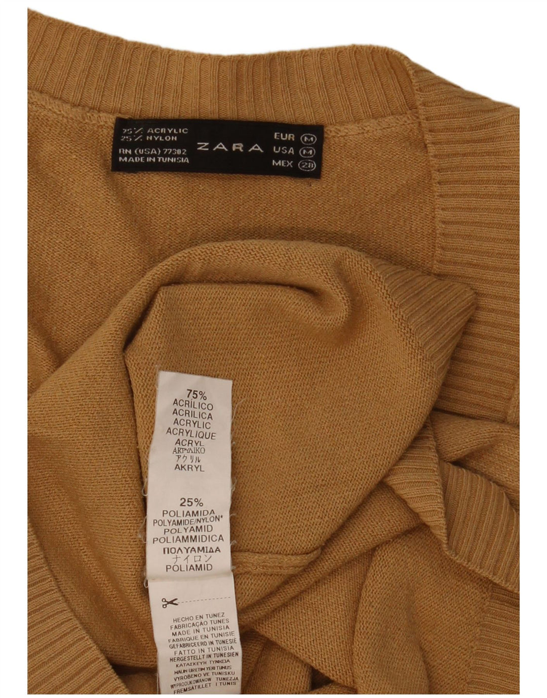 Zara Dame V-hals sweater UK 12 Medium Beige Akryl