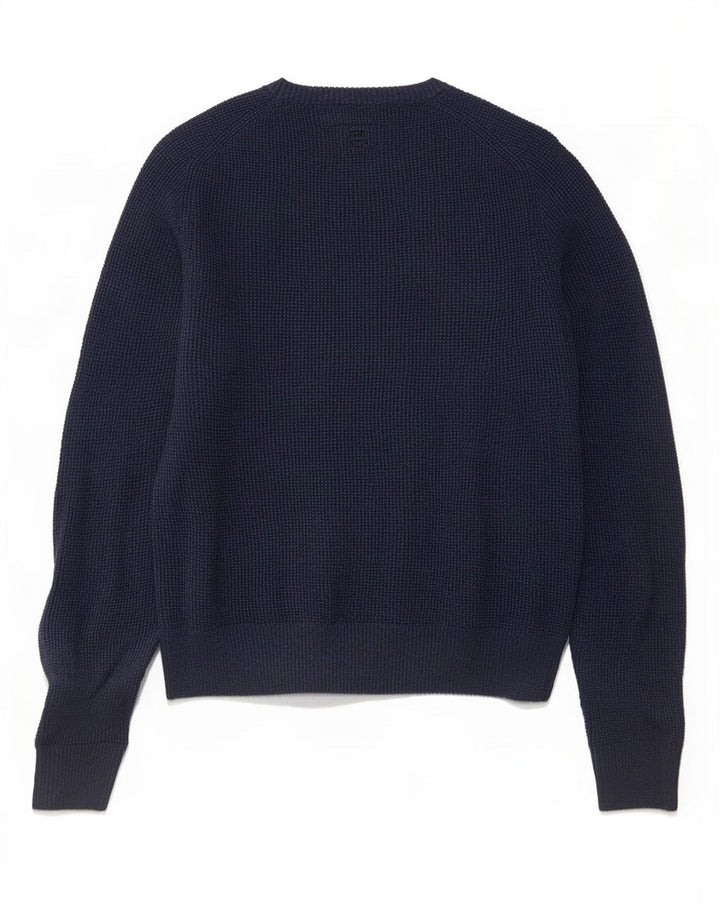 Fedt ansigt herre rund hals sweater lille marineblå bomuld