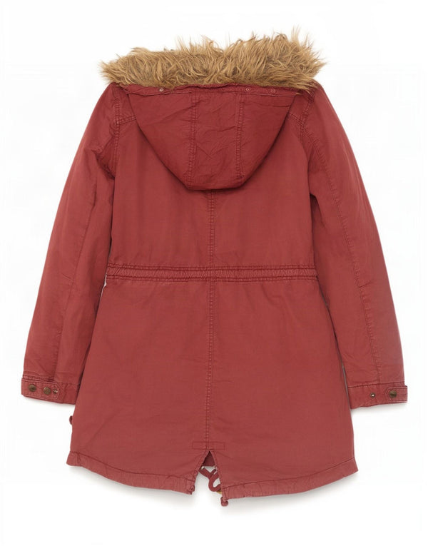 Fat Face Dame Hooded Parka Jacket UK 10 Small Bourgogne Bomuld