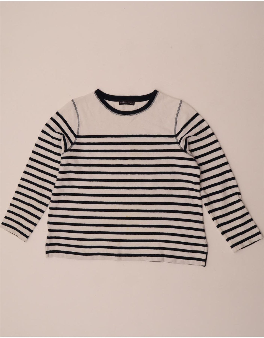 Marks & Spencer Dame sweater med rund hals DK 14 Stor hvid stribet