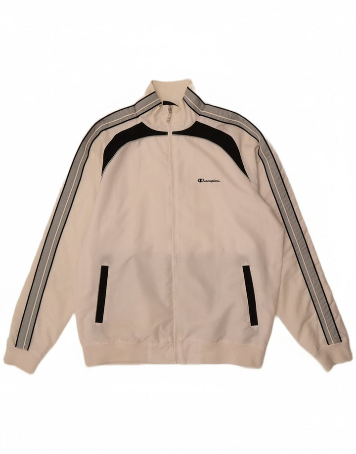 CHAMPION Mens Tracksuit Top Jacket XL Off White Colourblock Polyester