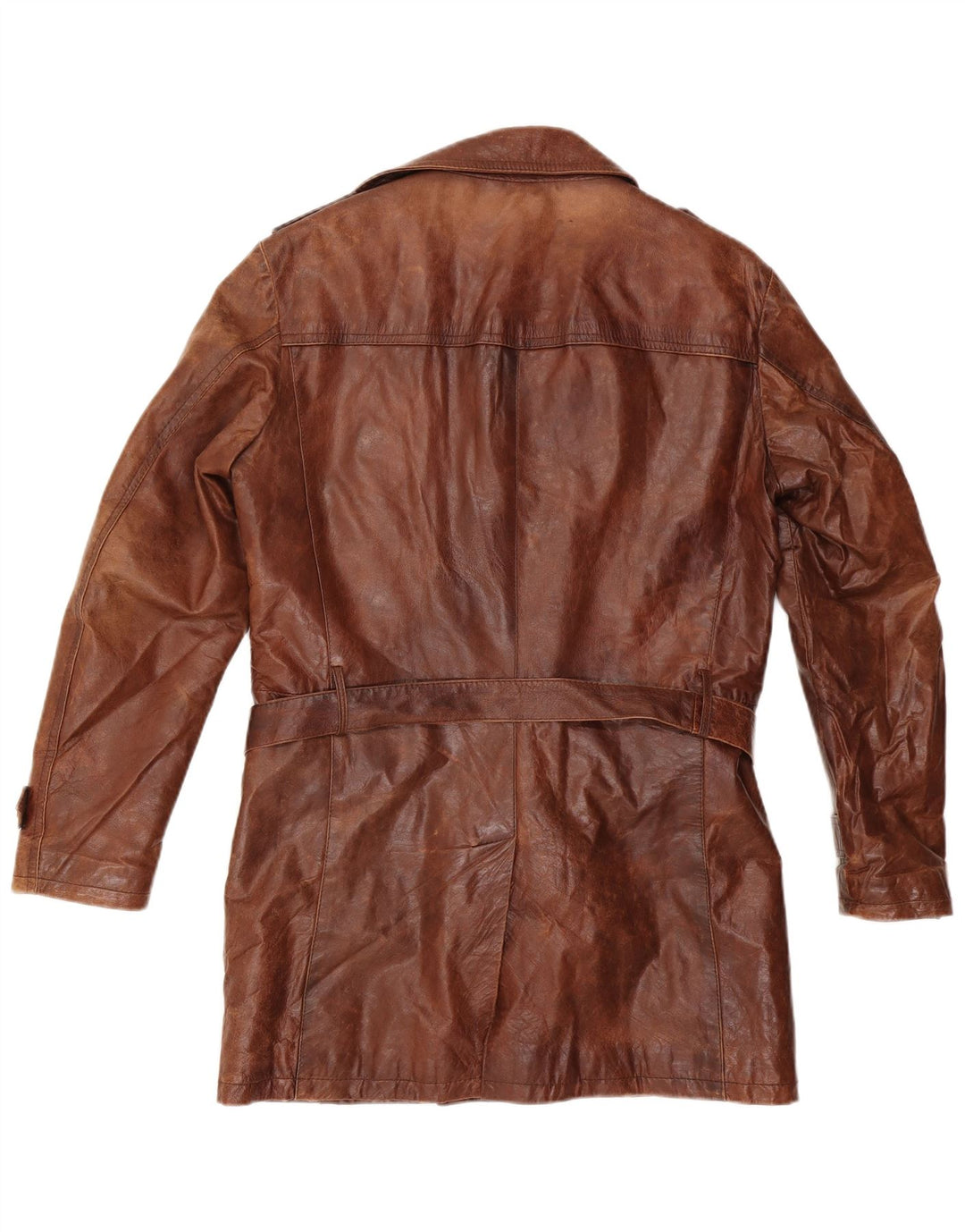 VINTAGE Herre Dobbeltradet Militær Læderfrakke IT 50 Stor Brun