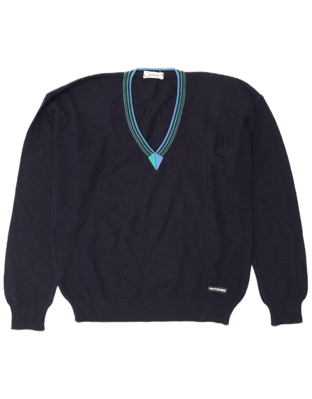 Vintage Herre V-hals sweater IT 50 Medium Marineblå Uld