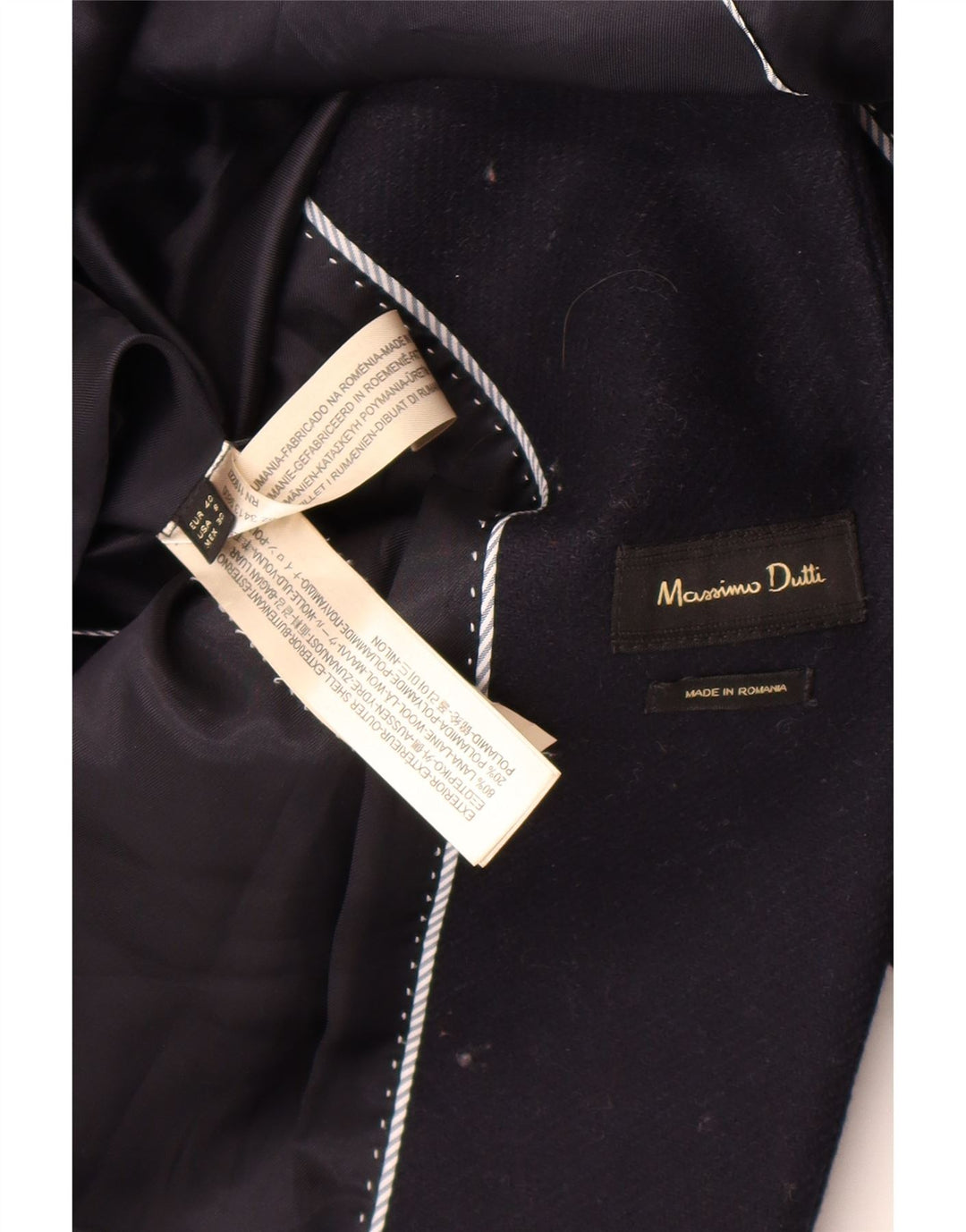 Massimo Dutti Dame Overfrakke EU 40 Medium Navy Blue Uld