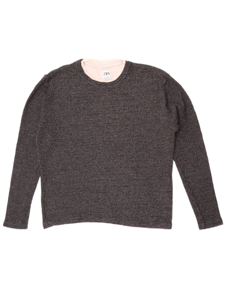Zara Dame Jumper Sweater UK 14 Medium Grey Bomuld