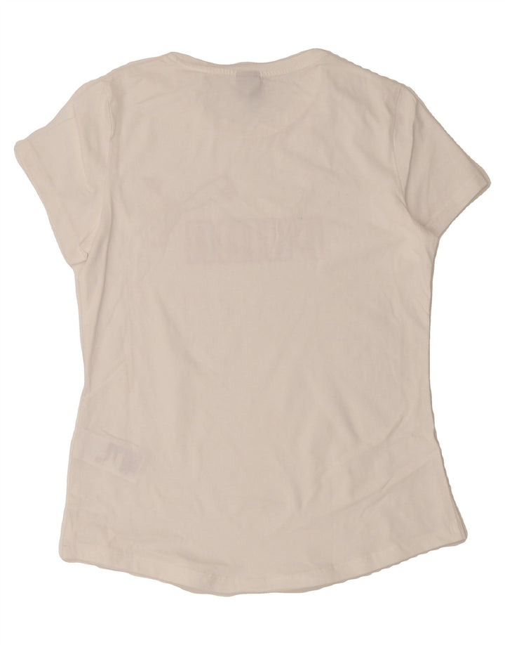 PUMA Womens See Through Graphic T-Shirt Top UK 12 Medium White Cotton Vintage Puma and Second-Hand Puma from Messina Hembry 