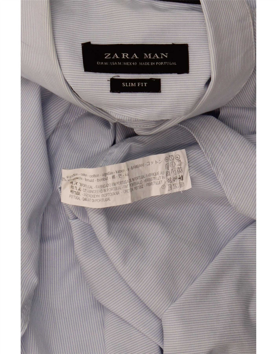 Zara Herre Slim Fit skjorte Medium Blue Pinstripe Bomuld