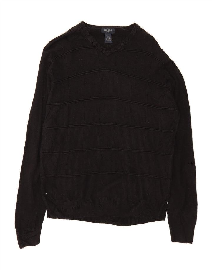 DOCKERS Mens V-Neck Jumper Sweater Large Black Acrylic Vintage Dockers and Second-Hand Dockers from Messina Hembry 