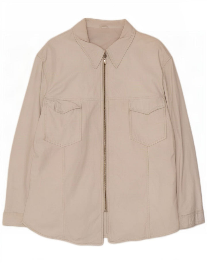 Vintage Dame Overshirt Læder Skjorte IT 46 Large White