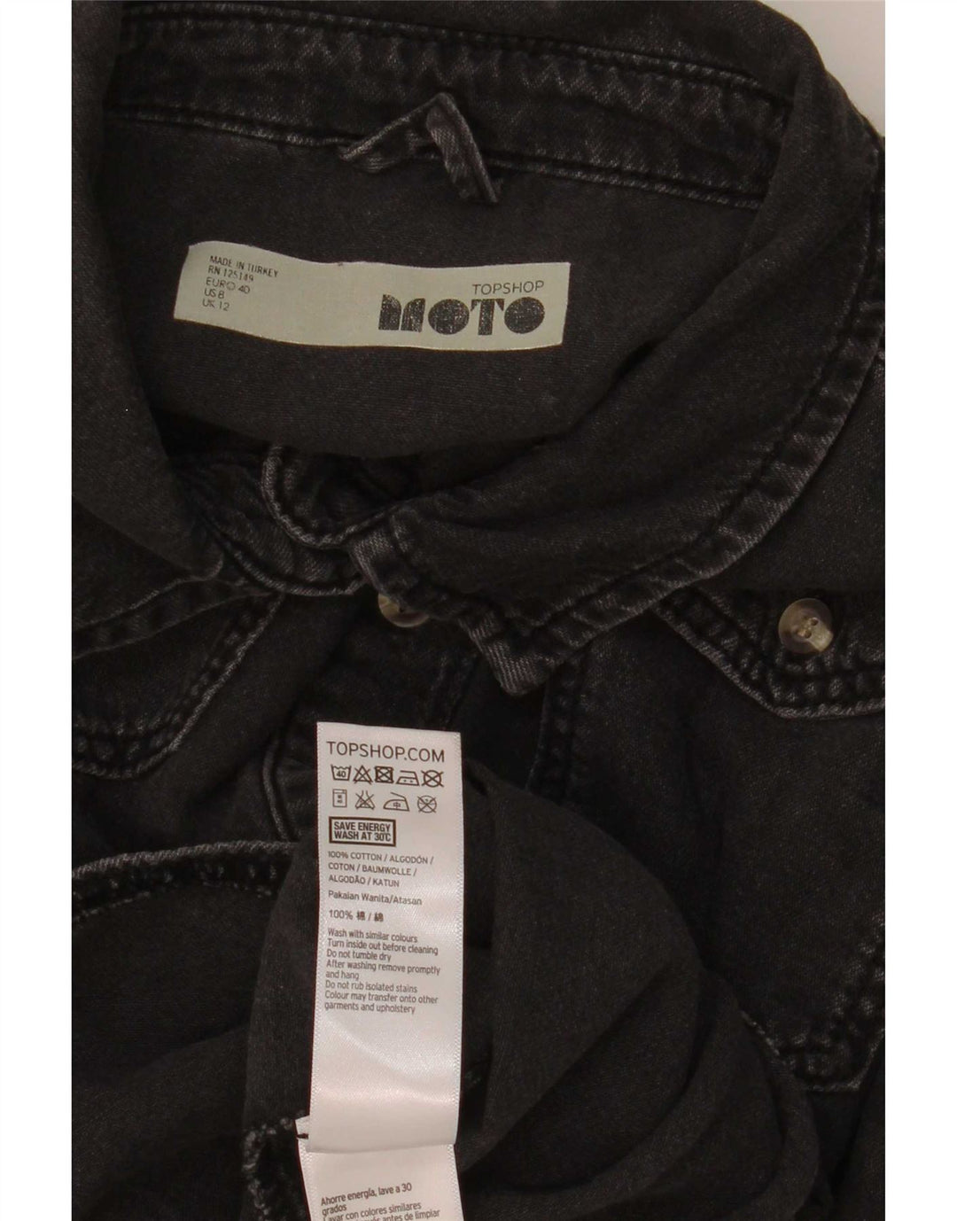Topshop Dame Denim Shirt UK 12 Medium Sort Bomuld