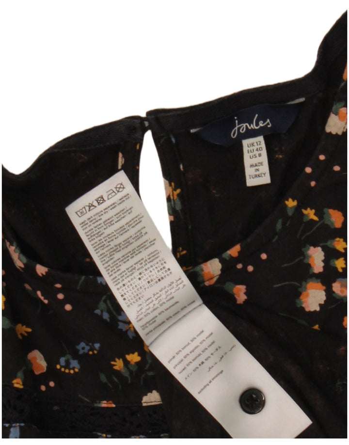 Joules Dame Langærmet Bluse Top UK 12 Medium Black Floral Bomuld
