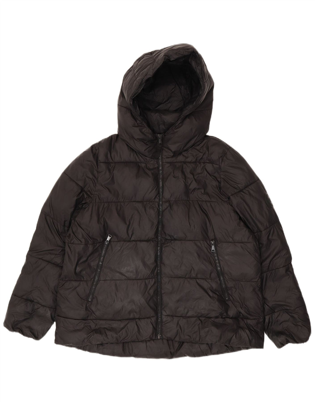Zara Dame Hætte Polstret Jakke UK 16 Stor Sort Polyester
