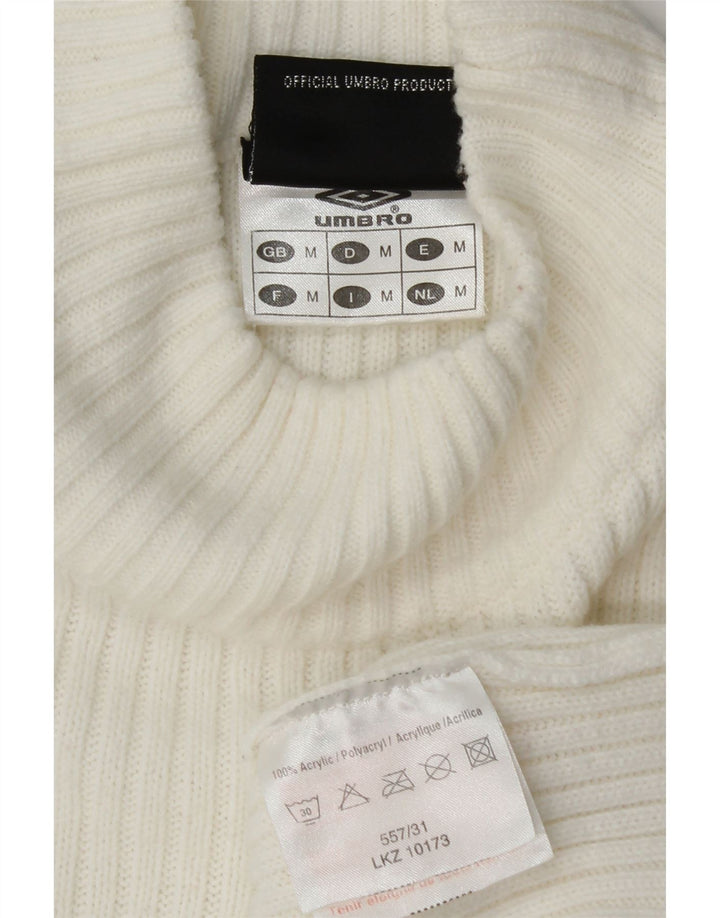 UMBRO Dame Grafisk Turtle Neck Jumper Sweater UK 16 Medium White Acryl