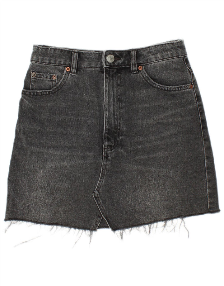 Zara Dame Mini Denim Nederdel Lille W26 Sort Bomuld