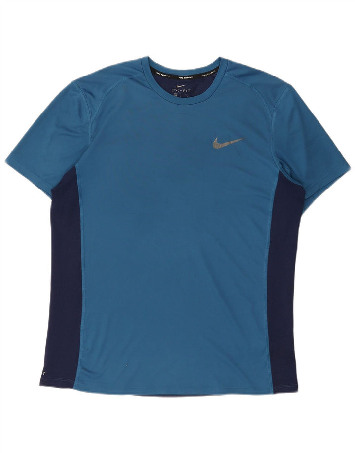 NIKE Mens Dri Fit T-Shirt Top Medium Blue Colourblock