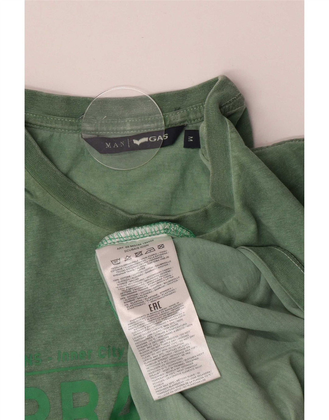 Gas Herre grafisk T-shirt top mellemgrøn bomuld
