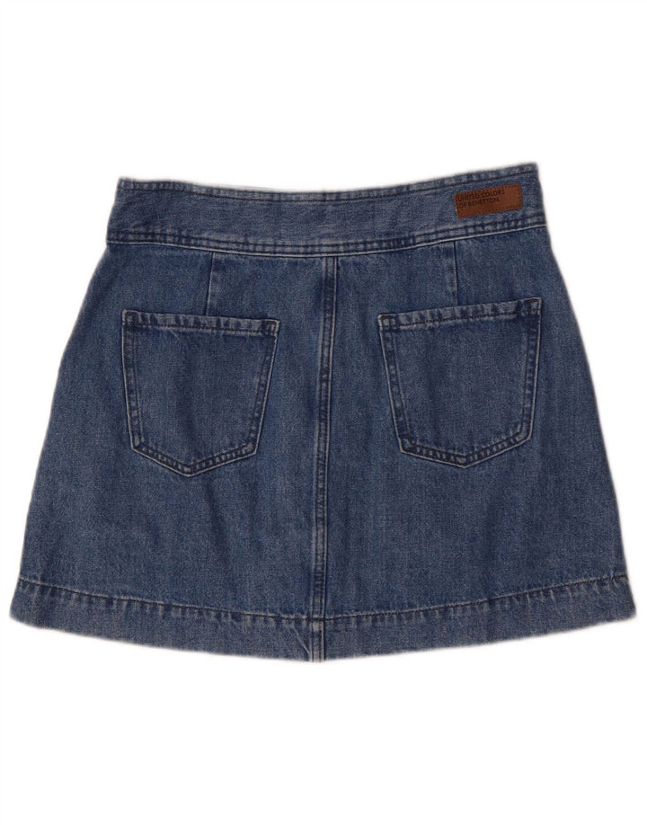 Benetton Dame Mini Denim Nederdel UK 12 Medium W30 Blå Bomuld