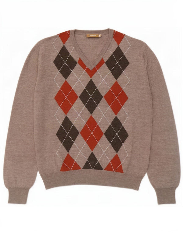 Conbipel Herre V-hals sweater XL Grå Argyle/Diamond Wool