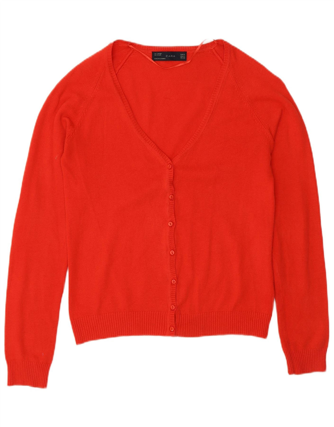 Zara Dame Cardigan Sweater UK 12 Medium Rød Bomuld