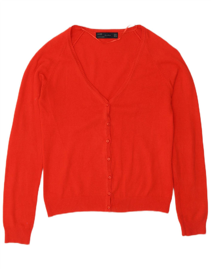 Zara Dame Cardigan Sweater UK 12 Medium Rød Bomuld