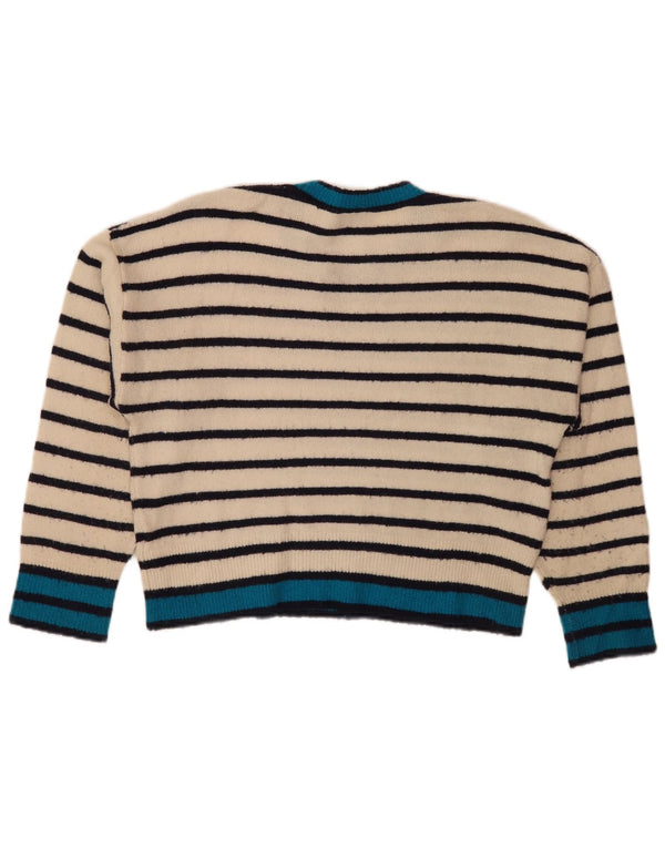 Topshop Dame Oversized Crew Neck Jumper Sweater UK 8 Small White Striped