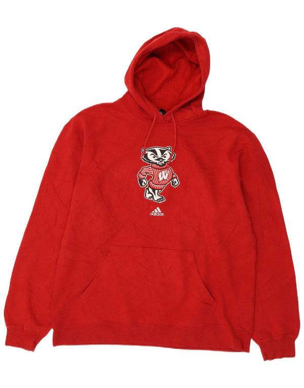 Adidas Herre Wisconsin Badgers Grafisk Hoodie Jumper XL Rød Bomuld