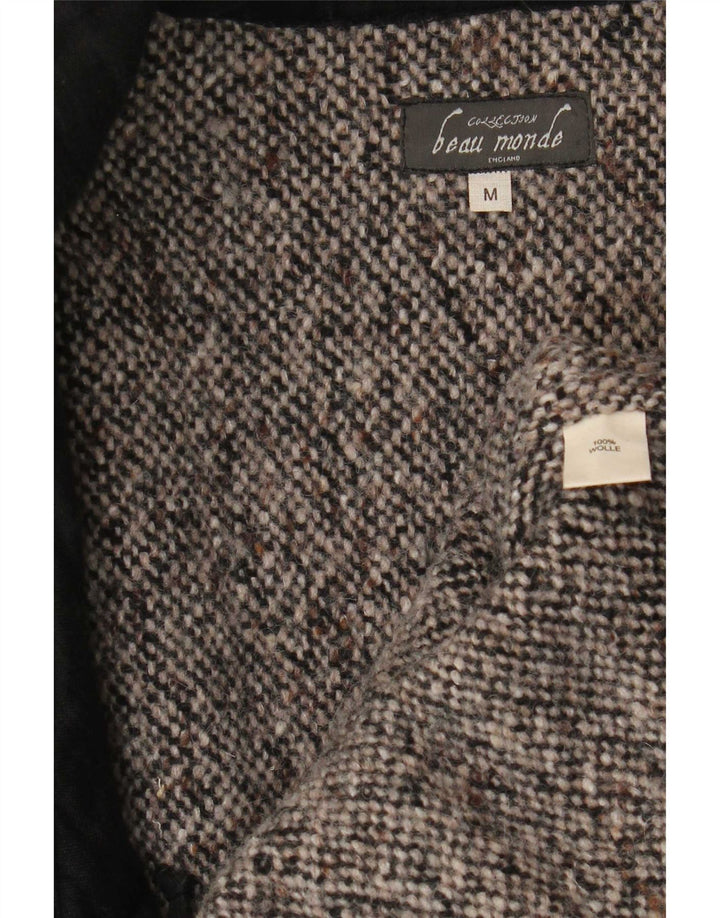 Vintage Dame 2-knaps blazerjakke UK 14 Medium Grey Colourblock Wool