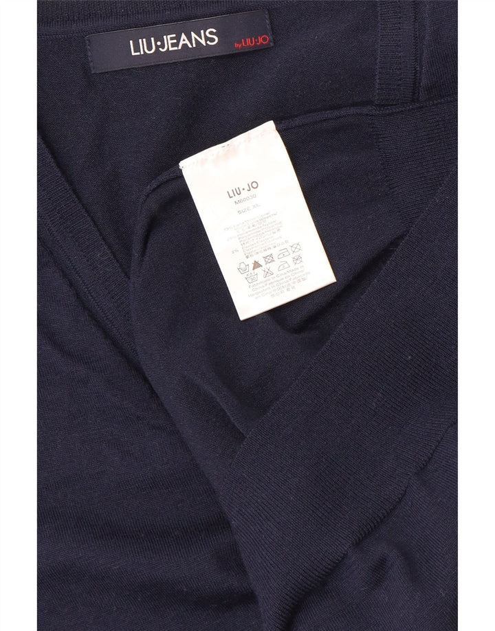 LIU JO Dame V-hals sweater UK 18 XL Marineblå Uld