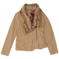 Desigual Womens Crop Bomber Jacket EU 36 Small Beige Colourblock Bomuld