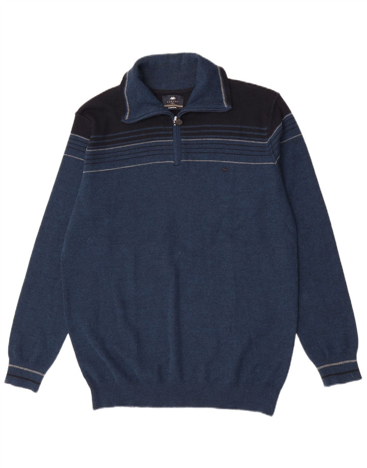 Il Granchio Herre Zip Neck Jumper Sweater Medium Navy Blue Colourblock Uld