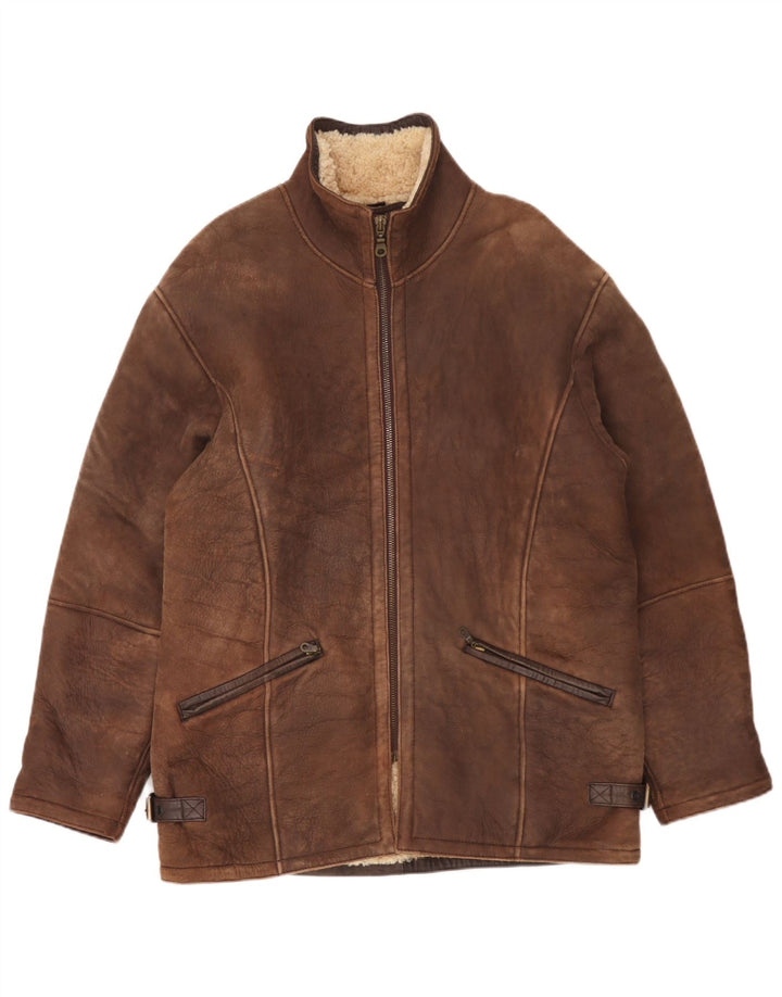 Vintage Herre Loose Fit Shearling Jacket UK 36 Small Brown