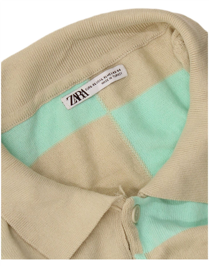 Zara Herre Polo Shirt Stor Beige Geometrisk