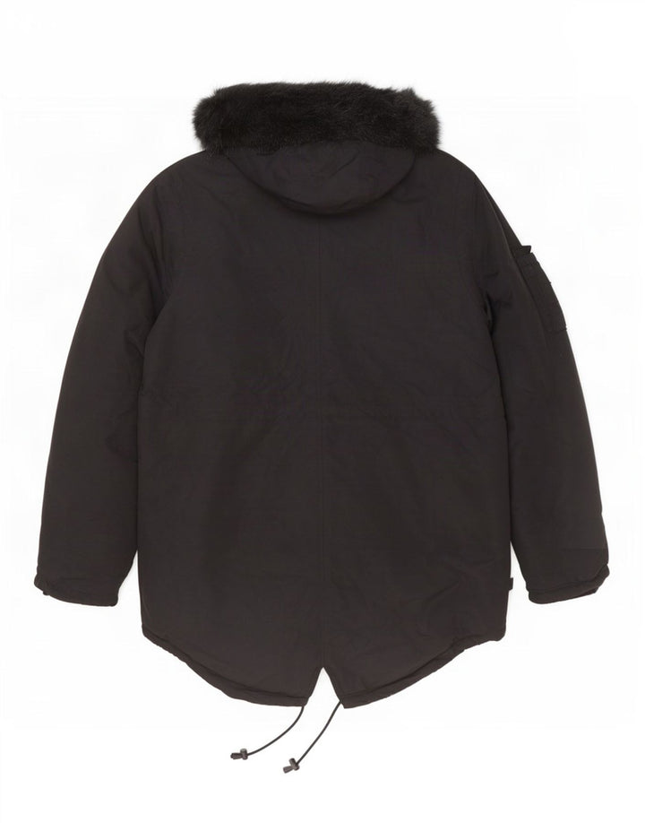 Bellfield Herre Hooded Parka Jacket UK 38 Medium Black Polyester