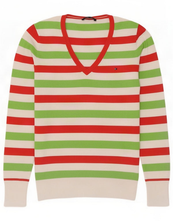 Tommy Hilfiger Dame V-hals sweater UK 10 Small Multifarvet