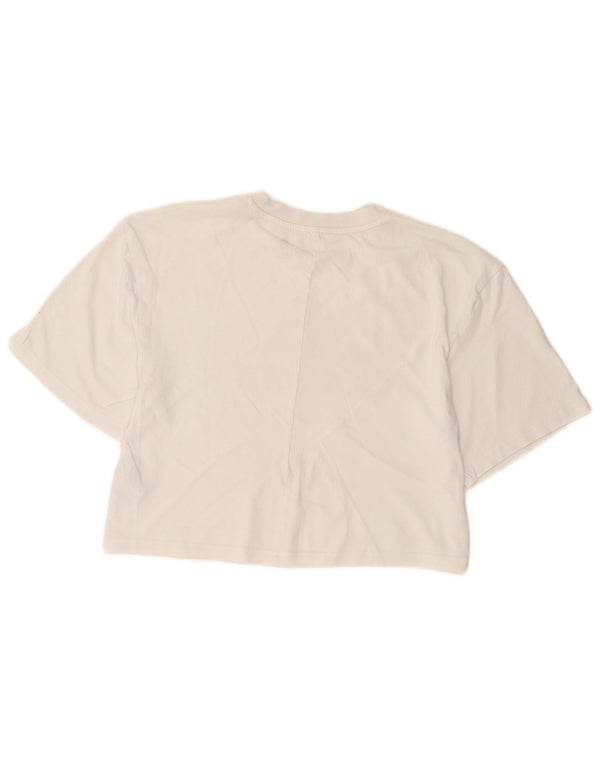 Adidas Womens Crop Graphic T-Shirt Top UK 6 XS Hvid Bomuld