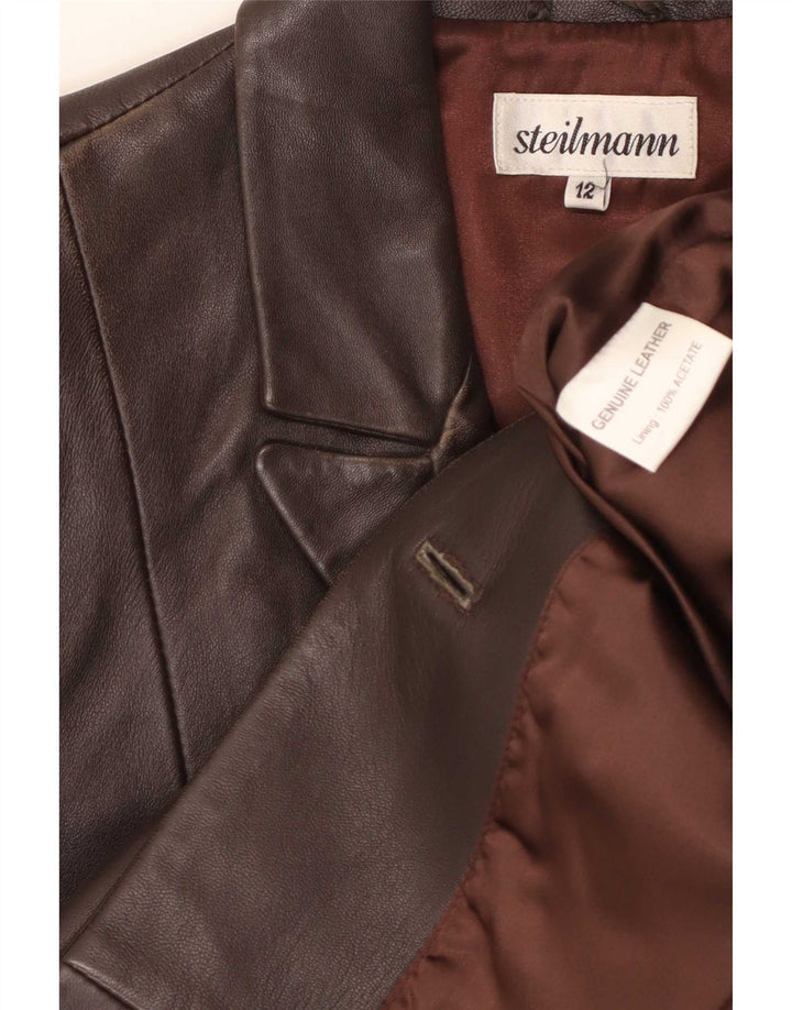 Steilmann Dame 4-knaps læder blazerjakke UK 12 Medium Brun