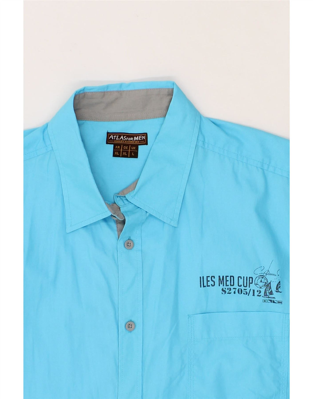 ATLAS FOR MEN Mens Short Sleeve Shirt Large Blue Cotton Vintage Atlas For Men and Second-Hand Atlas For Men from Messina Hembry 