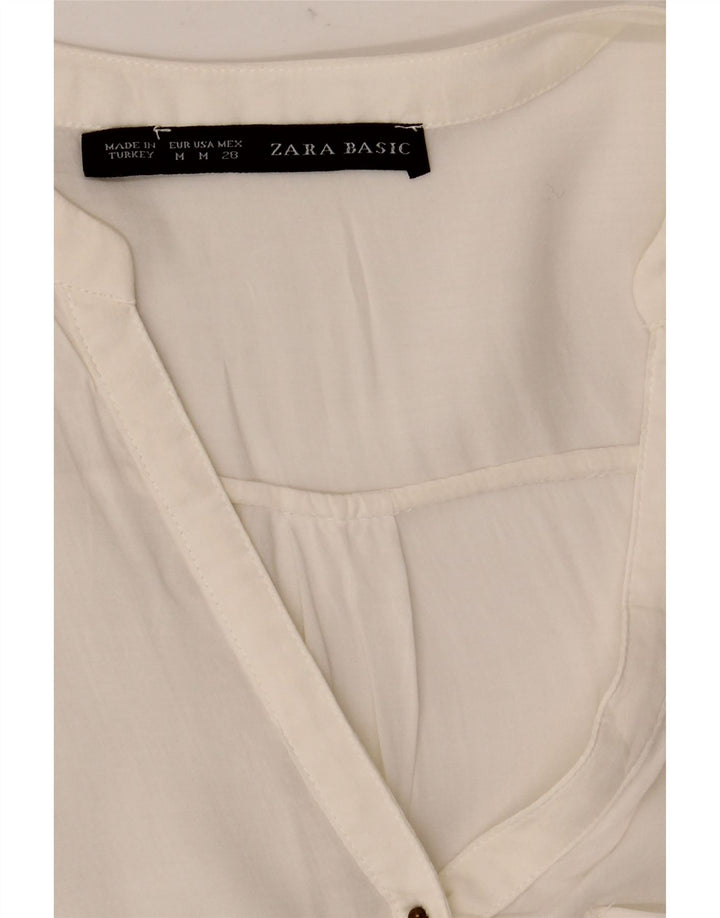 Zara Dame 3/4 ærmet bluse Top UK 12 Medium White