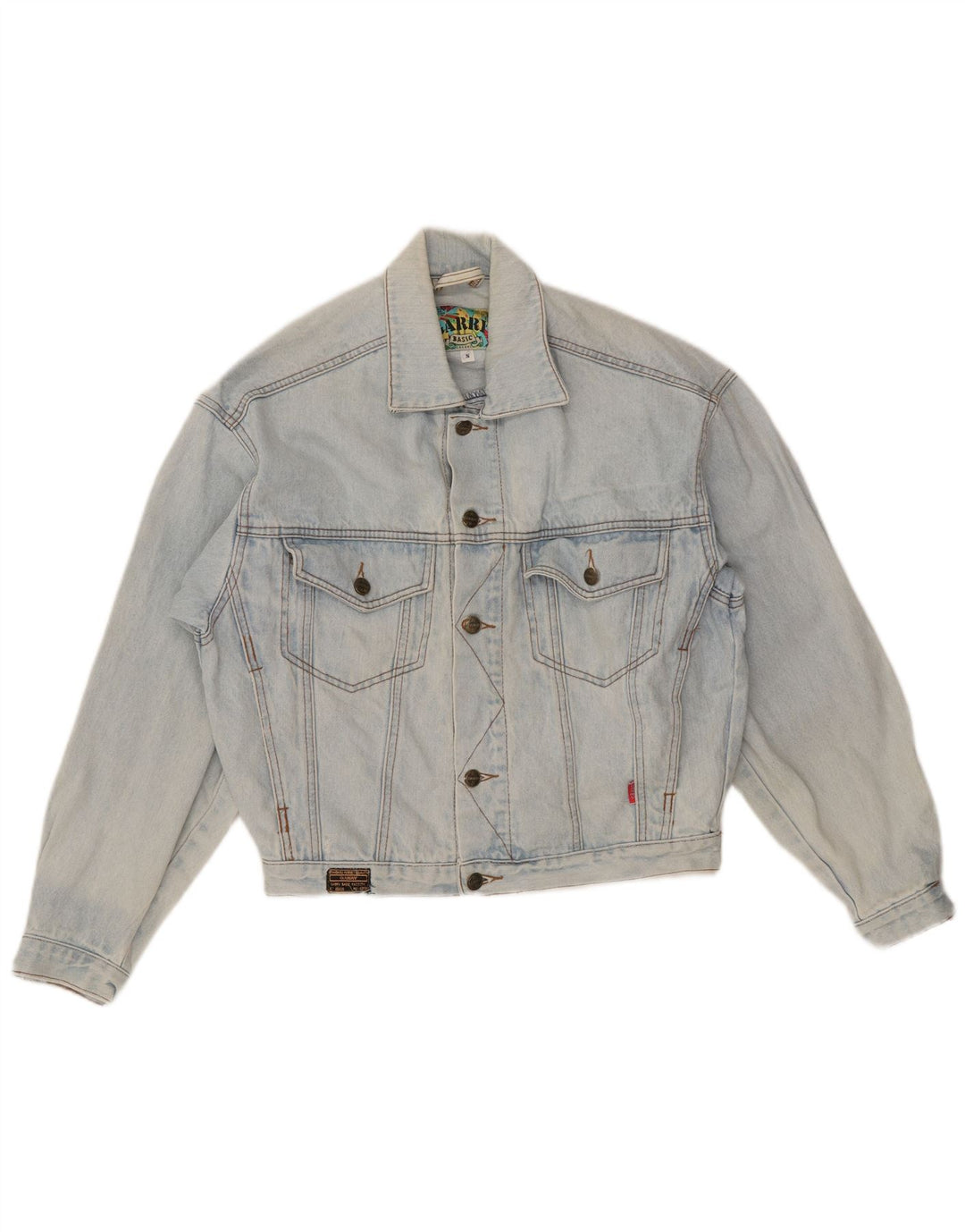 VINTAGE Womens Oversized Crop denimjakke UK 10 Small Blue Cotton