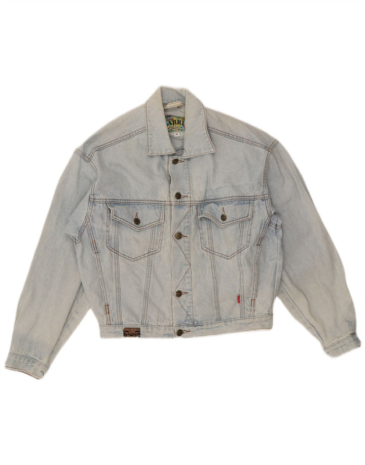 VINTAGE Womens Oversized Crop denimjakke UK 10 Small Blue Cotton