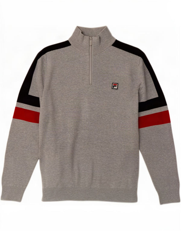 Fila Herre Zip Neck Sweater Medium Grey Colourblock Bomuld