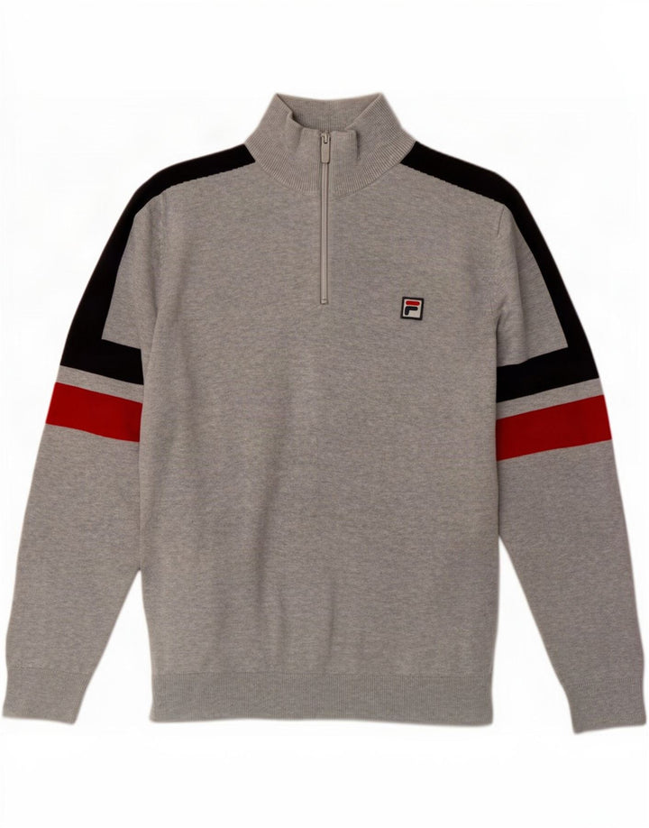 Fila Herre Zip Neck Sweater Medium Grey Colourblock Bomuld
