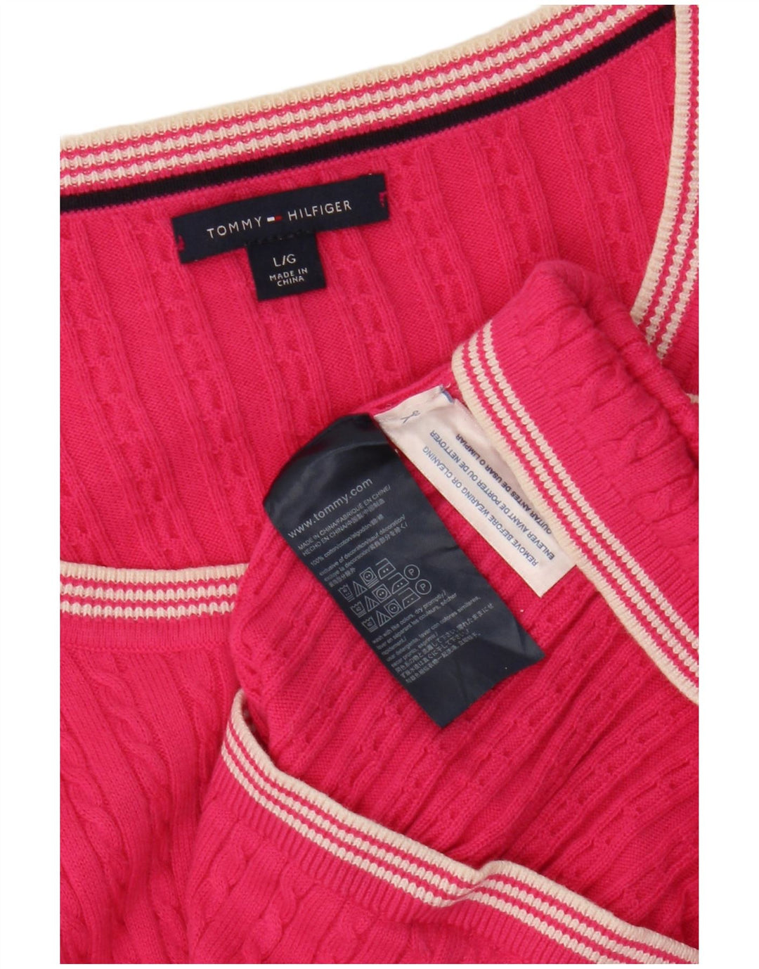 TOMMY HILFIGER Dame Boat Neck Jumper Sweater UK 14 Large Pink Bomuld