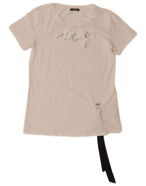 Liu Jo Kvinder Grafisk T-Shirt Top UK 10 Lille Hvid Bomuld