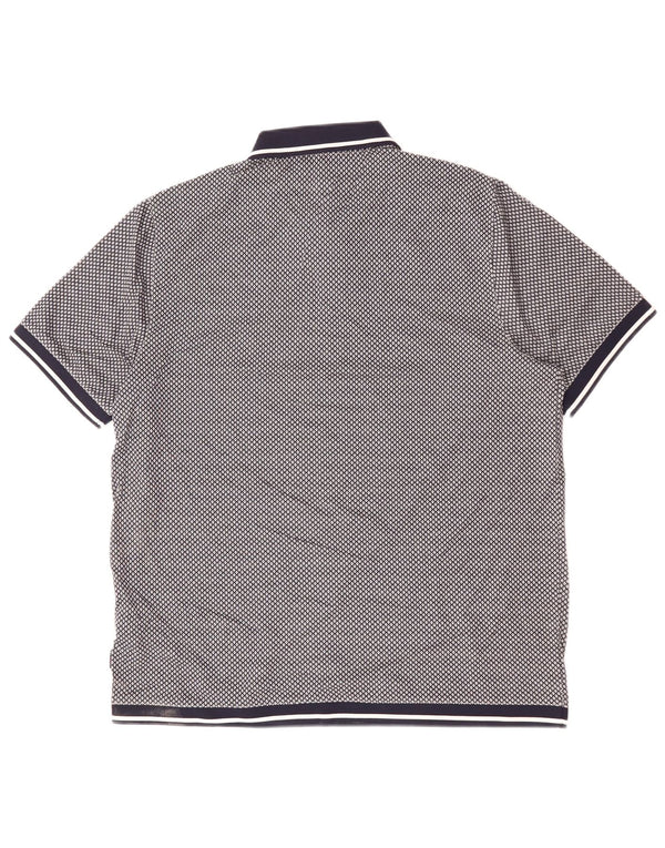 Ted Baker Mens Polo Shirt Size 4 Large Navy Blue Argyle/Diamond Cotton