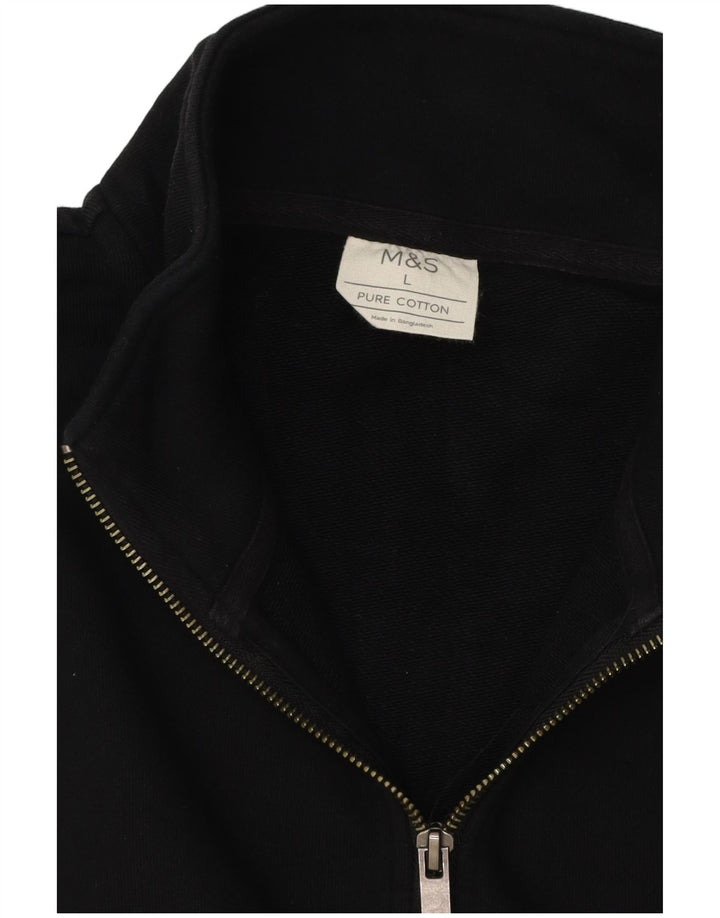 Marks & Spencer Herre 1/4 Zip Sweatshirt Jumper Stor Sort Bomuld