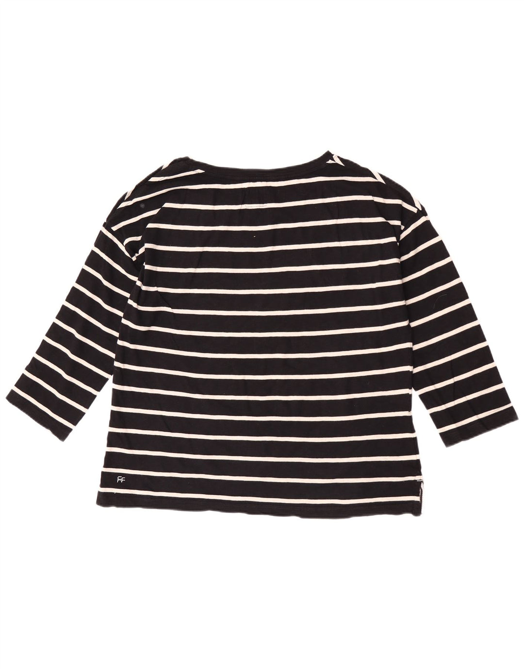 Fat Face Dame Top 3/4 ærmer UK 12 Medium Sort Stribet Bomuld