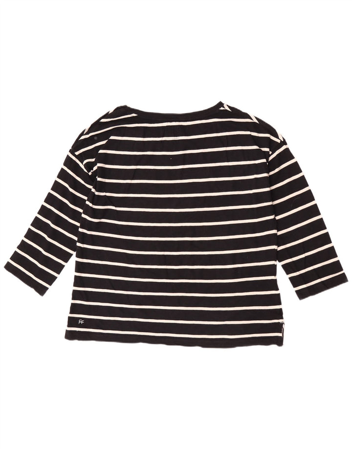 Fat Face Dame Top 3/4 ærmer UK 12 Medium Sort Stribet Bomuld