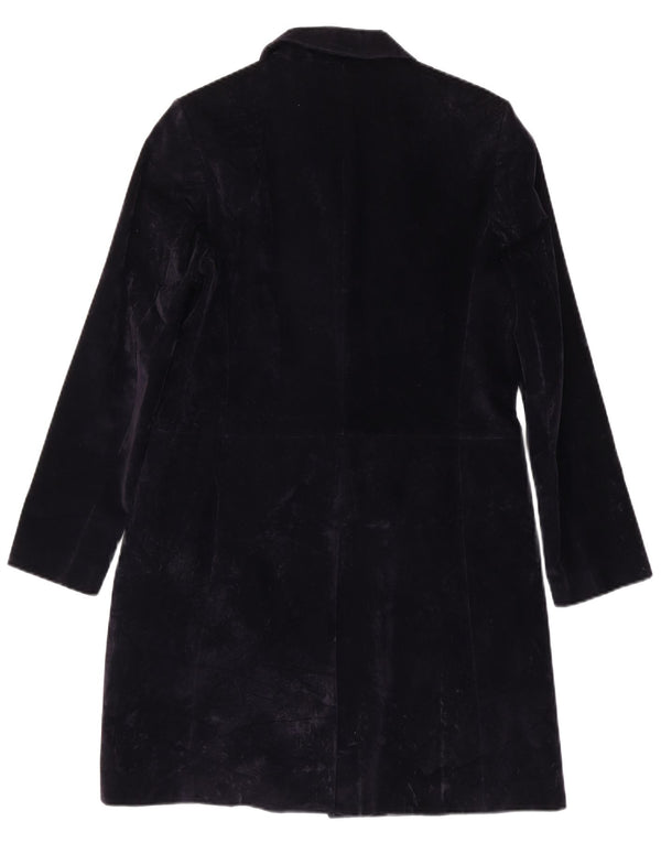 Stefanel Dame Velvet Overcoat UK 10 Small Navy Blue Bomuld