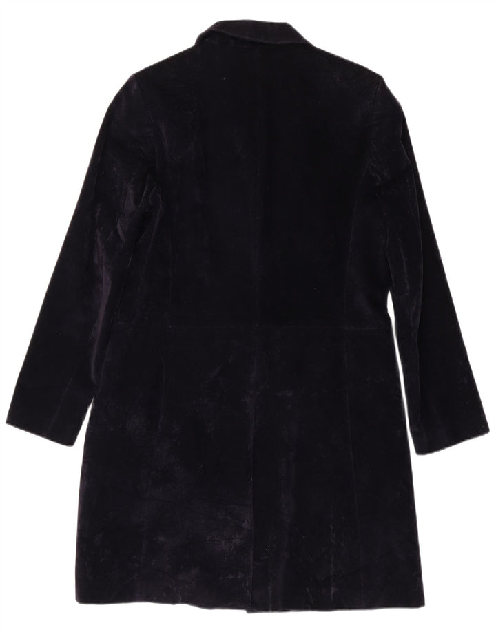 Stefanel Dame Velvet Overcoat UK 10 Small Navy Blue Bomuld